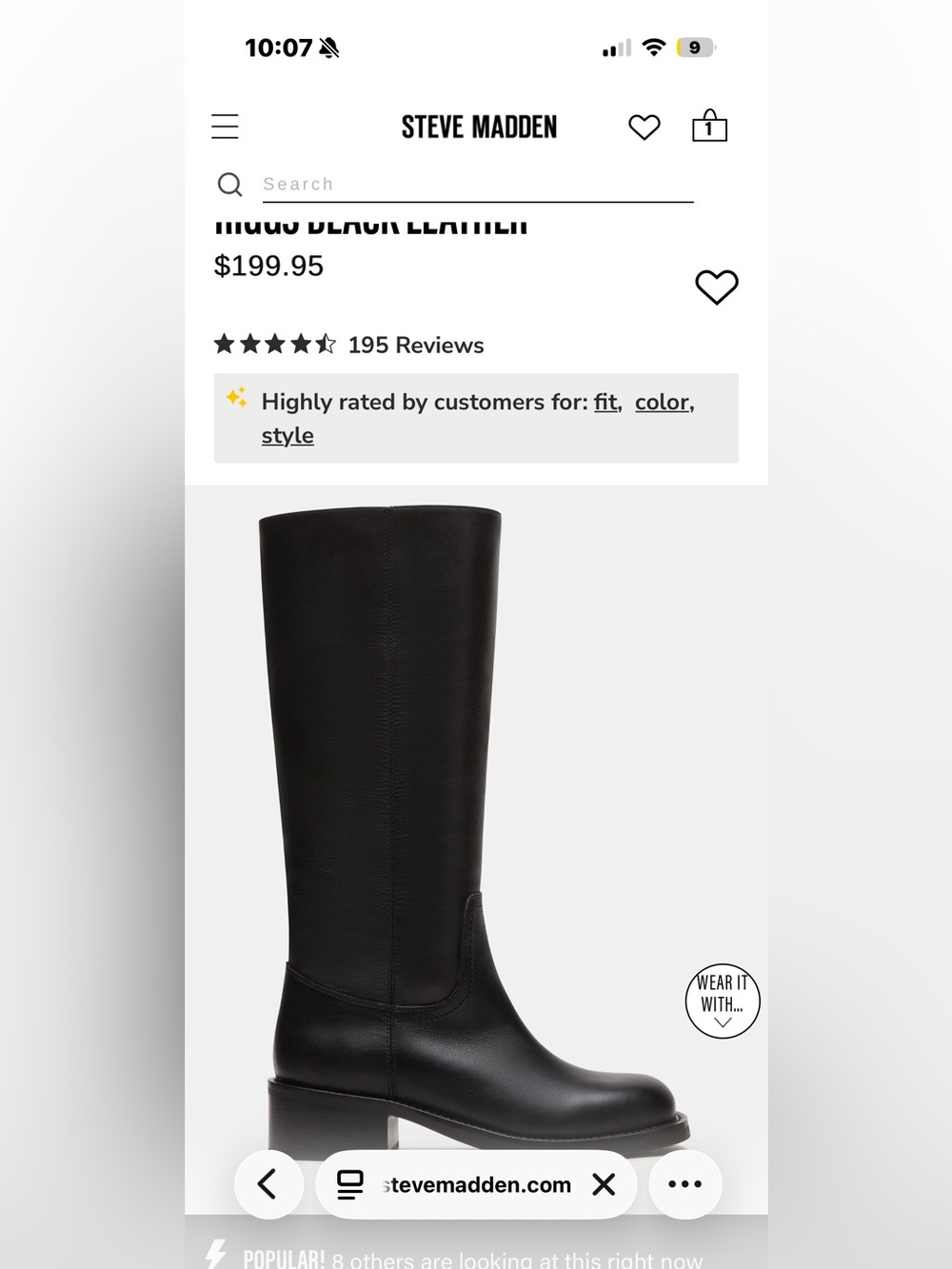 Steve Madden Riggs Black leather boots, size 8 wide only used twice.